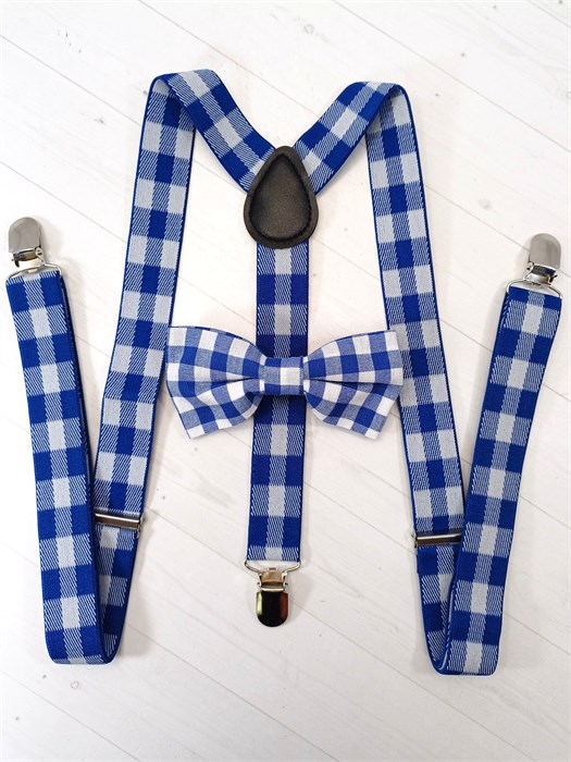 Подтяжки с бабочкой в сине-белую клетку, взрослые 541-27