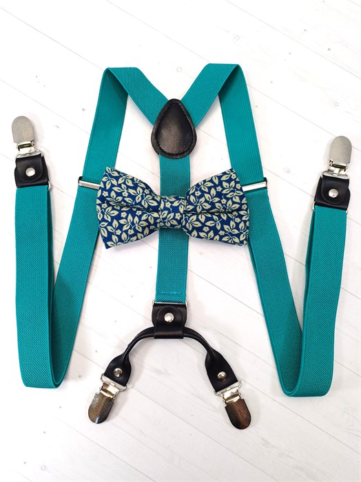 Подтяжки 4 зажима с бабочкой с рисунком, изумрудные 800-10