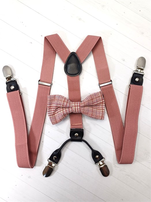 Подтяжки 4 зажима с бабочкой с рисунком, пыльная роза 800-09