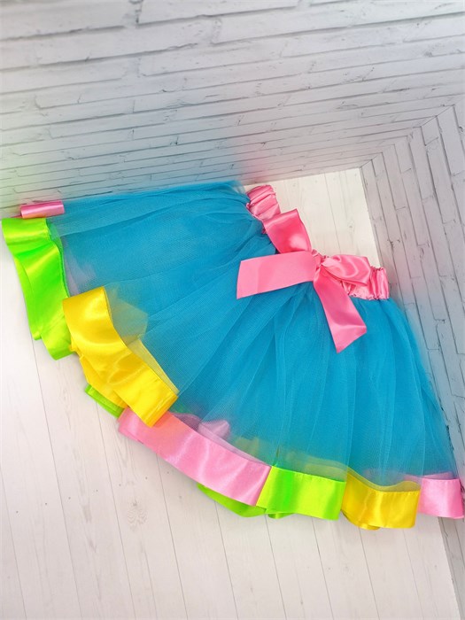 Юбка голубая с розовым поясом, 26 см, без подклада 958-27