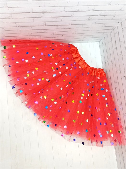 Юбка Разноцветные сердечки, красная 28 см 876-01