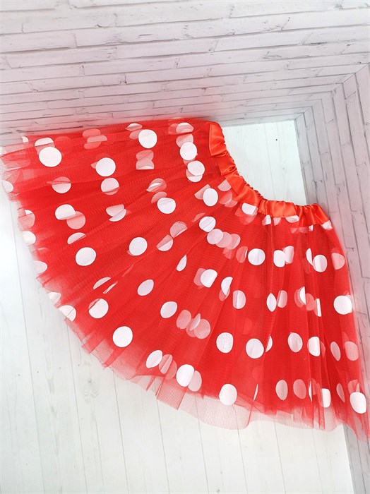 Юбка в белый горох 40 см, красная 755-80-40