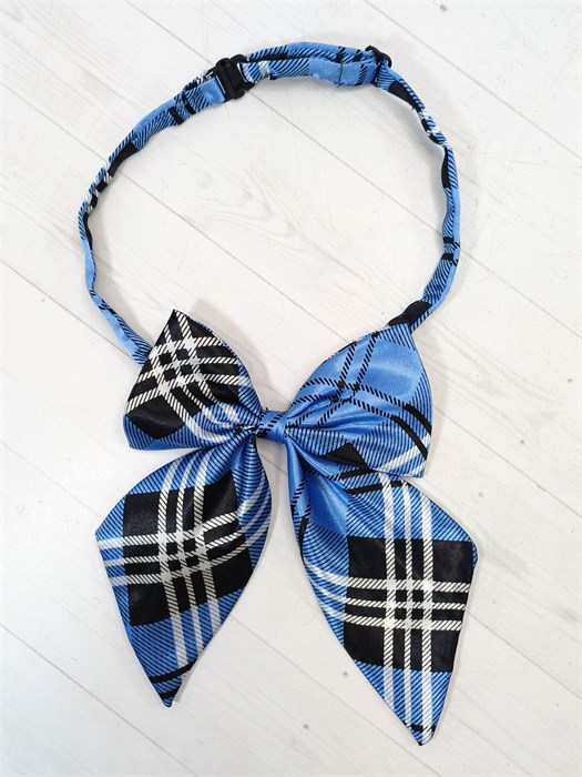 Галстук-бабочка с узором голубая клеточка для девочек 536-24