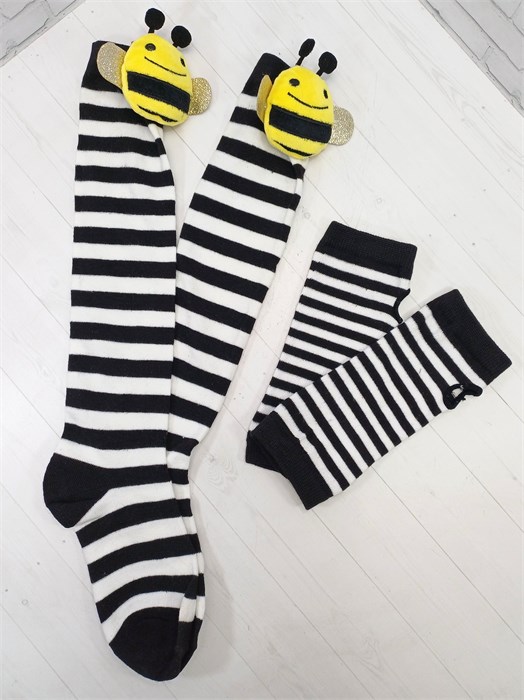 Гольфы с 3D пчелкой и митенки детские, черно-белые 725-55