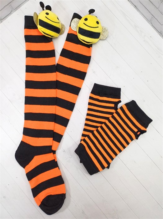 Гольфы с 3D пчелка и митенки детские, черно-оранжевые 725-56