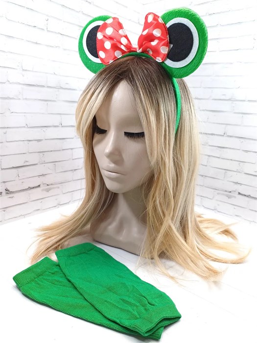 Комплект Лягушка с бантиком: ободок и митенки 115-53