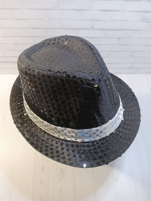 Карнавальная шляпа с пайетками, черная с серебряной полосой, размер 54 - фото 4605