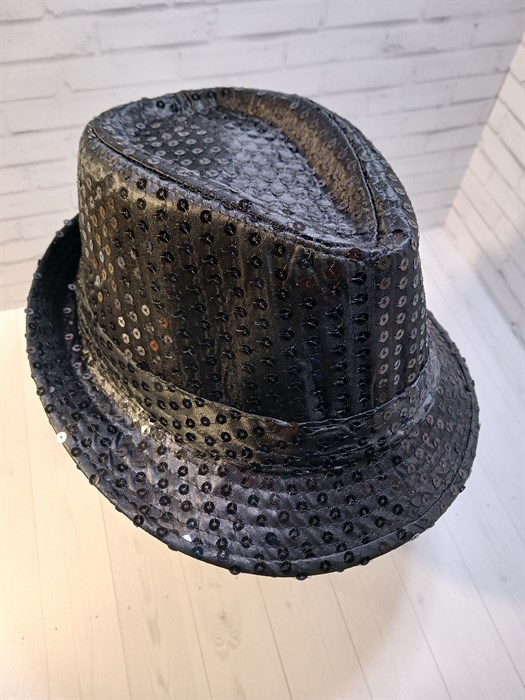 Карнавальная шляпа с пайетками, черная, размер 58 - фото 4610
