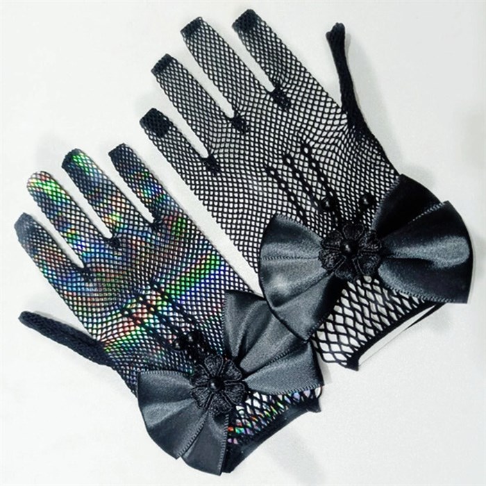 Перчатки детские "Сеточка" с бантиком, черные - фото 4844