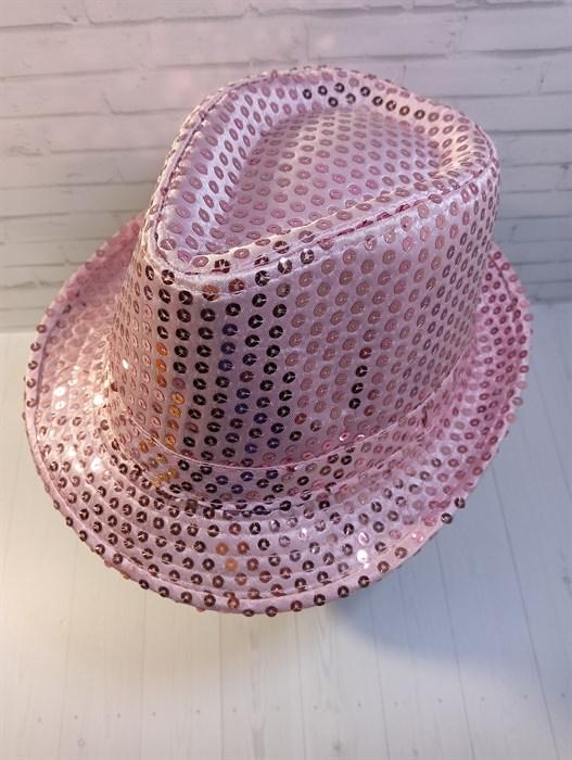 Карнавальная шляпа с пайетками, розовая, размер 54 - фото 5065