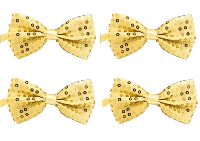 Комплект 4 шт, галстук-бабочка с пайетками, золотистая - фото 5622