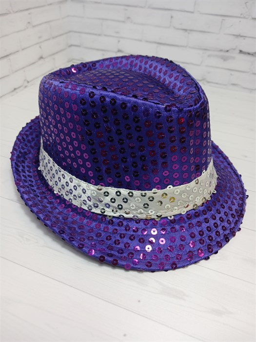 Карнавальная шляпа с пайетками, фиолетовая с серебряной полосой, размер 54 - фото 6462