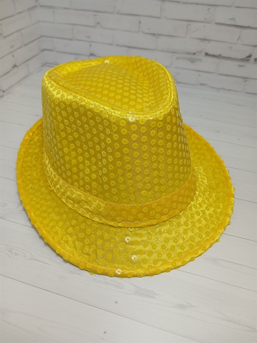 Карнавальная шляпа с пайетками, желтая, размер 58 - фото 6466