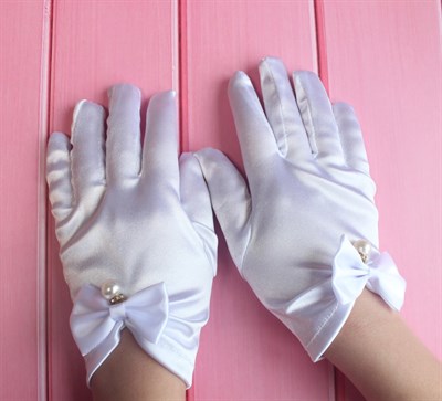 Детские перчатки с бусинкой, белые, 2-4 года - фото 6755