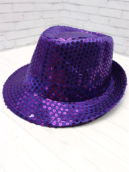 Карнавальная шляпа с пайетками, фиолетовая, 58 - фото 7223