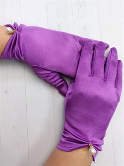 Перчатки с бусиной атласные взрослые, фиолетовые - фото 7367