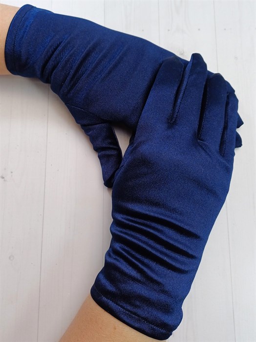 Перчатки атласные взрослые, темно-синие - фото 7416