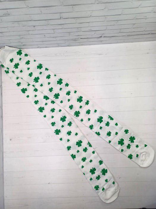 Гольфы высокие, белые с зеленым клевером - фото 7666