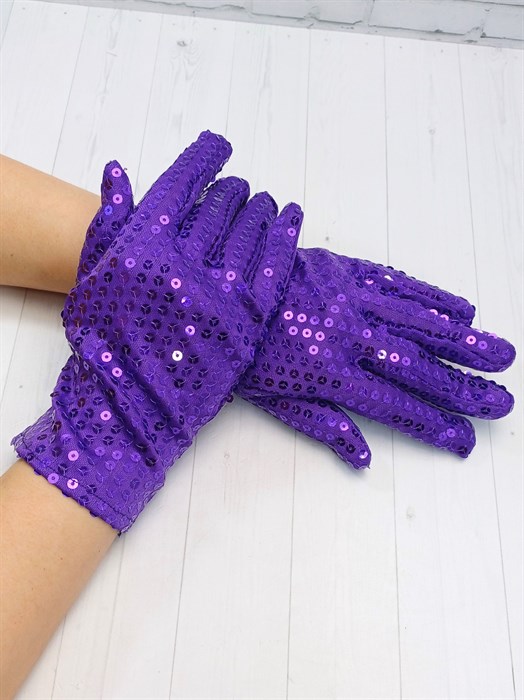 Перчатки с пайетками фиолетовые, взрослые - фото 7732