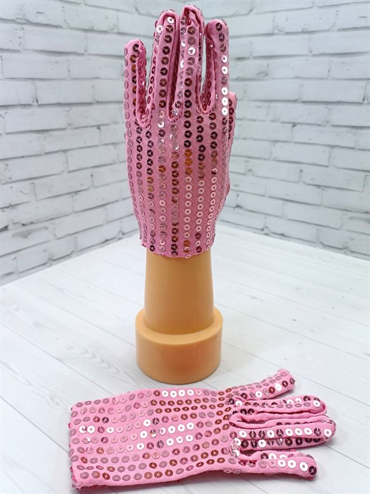 Перчатки с пайетками розовые, детские - фото 7742