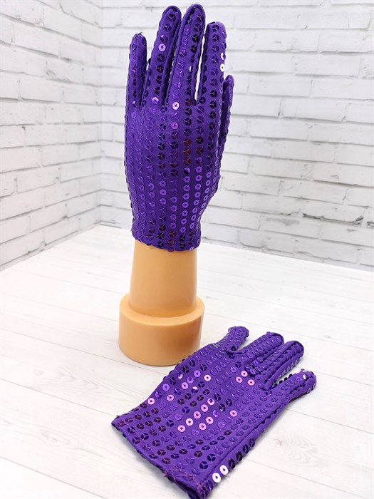Перчатки с пайетками фиолетовые, детские - фото 7748