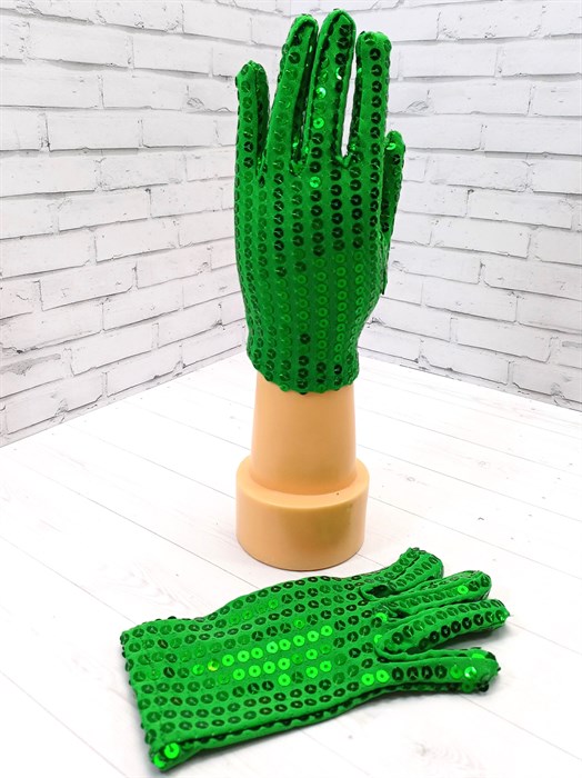 Перчатки с пайетками зеленые, детские - фото 7751
