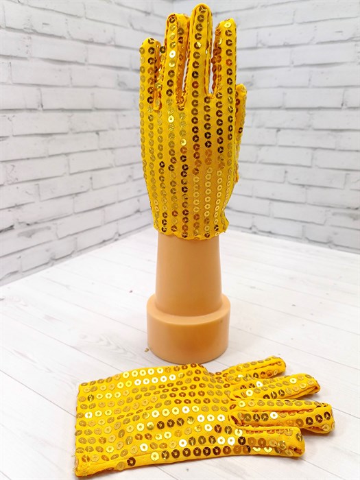 Перчатки с пайетками желтые (золото), детские - фото 7760