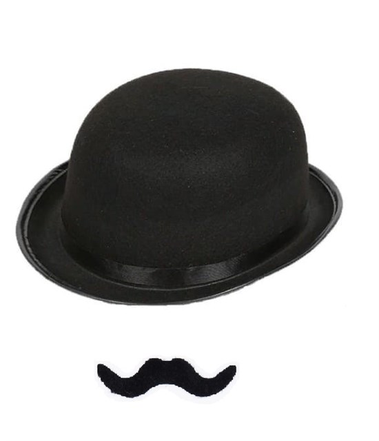 Шляпа " Котелок " в стиле Чарли Чаплин с усами, размер 56-58 - фото 9580