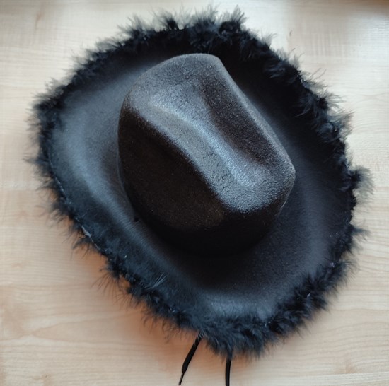 Шляпа без диадемы ковбойская с мехом, черная - фото 9583