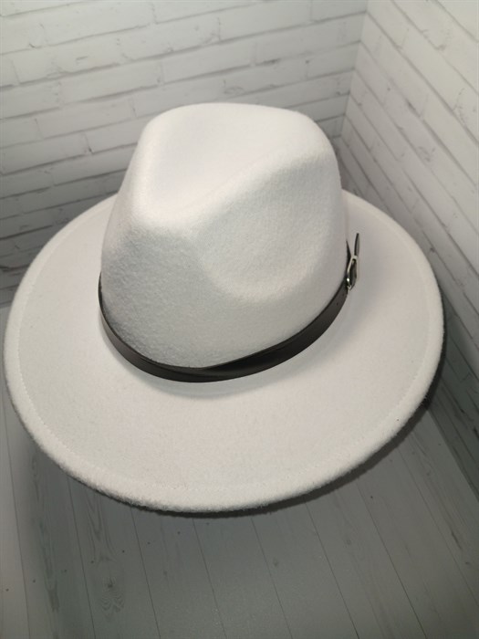 Шляпа с ремешком, белая, широкие поля, 58 - фото 9650