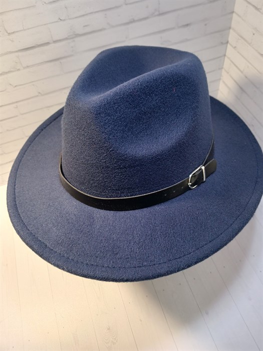 Шляпа с ремешком, темно синяя, широкие поля, 58 - фото 9654