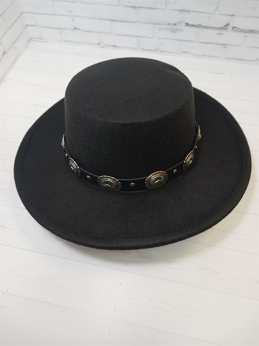 Шляпа Канотье с ободком Монеты, черная 58 - фото 9660