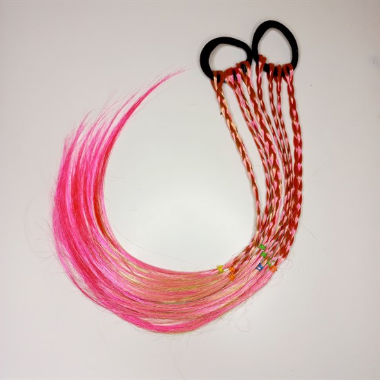 Комплект косичек для волос на резинках, малиновые и разноцветные - фото 9843