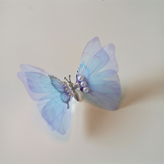 Бабочка на заколке, порхающая бабочка, нежно-голубая - фото 9904
