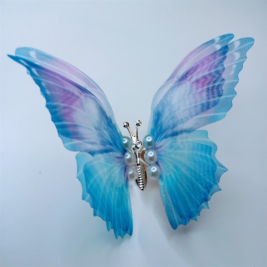 Бабочка на заколке, порхающая бабочка, синяя - фото 9909