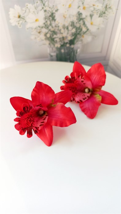 Комплект двух заколок "Тропический цветок Орхидея", красный - фото 9996