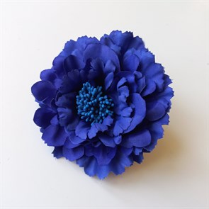 Заколка - брошь цветок Пион, диаметр 11 см, синий