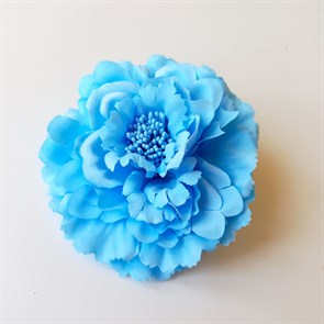 Заколка - брошь цветок Пион, диаметр 11 см, голубой