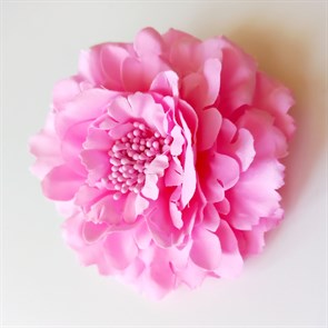 Заколка - брошь цветок Пион, диаметр 11 см, розовая