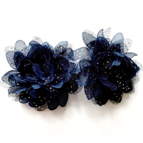 Заколка для волос с цветочками в комплекте 2 шт, темно-синяя.