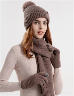 Комплект шапка, шарф и перчатки, коричневый