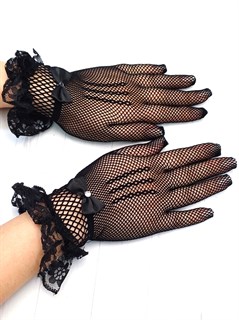 Перчатки, черные сеточка с бантом взрослые
