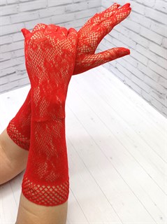 Перчатки "Сеточка" длинные с рисунком, красные