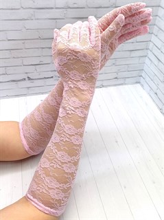 Перчатки розовые 40 см гипюровые ажурные