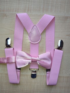 Детские однотонные подтяжки с бабочкой, светло-розовые 535-9