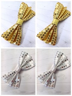 Комплект 4 шт, Галстук-бабочка с пайетками, серебристая и золотистая 512-15-м4