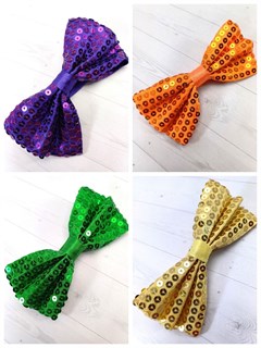 Комплект 4 шт, Галстук-бабочка с пайетками, фиолетовая, оранжевая, зеленая, золотистая 512-19-м4