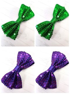 Комплект 4 шт, Галстук-бабочка с пайетками, фиолетовый и зеленый 512-22-м4