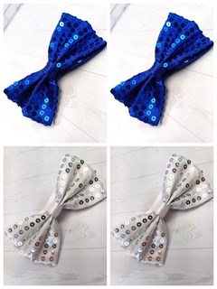 Комплект 4 шт, Галстук-бабочка с пайетками, серебристая и синяя 512-23-м4