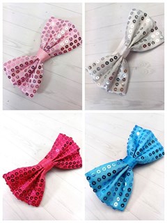 Комплект 4 шт, Галстук-бабочка с пайетками, розовая, малиновая, голубая, белая 512-28-м4